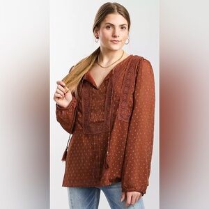 Miss Me Split Neck Swiss Dot Blouse Rust XS